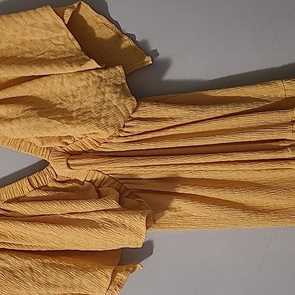 Womens Large Elegant Yellow Ruffle Tiered Long Maxi Dress Deep V-neck Backless - Picture 3 of 13